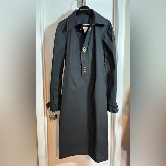 NWT Bottega Veneta Technical Coated Cotton Toile Shirt Midi Dress Off Black 38 - Picture 7 of 15